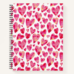 Bright Pink Love Heart pattern Notebook