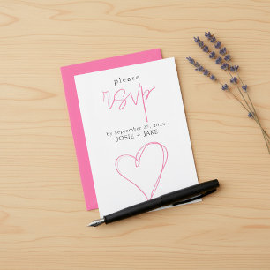 Bright Pink love heart rsvp enclosure Card