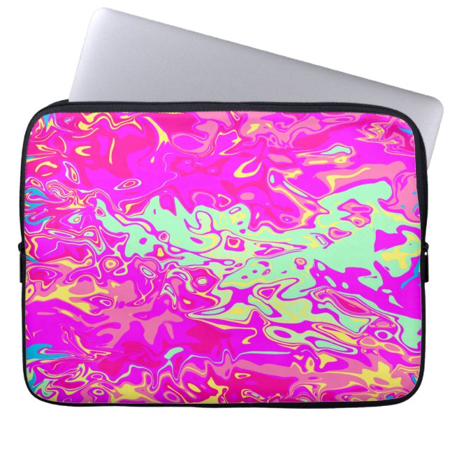 Bright Pink Marbleised Colours Abstract Art Laptop Sleeve (Front)