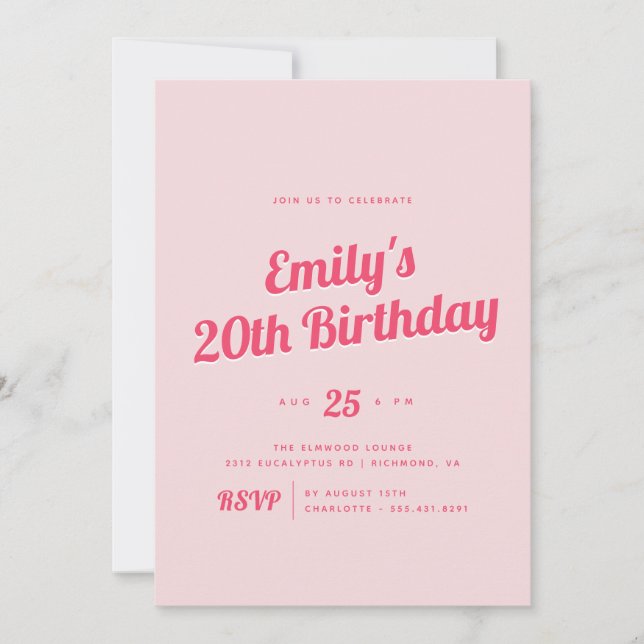 Bright Pink | Modern Retro Any Age Birthday Party Invitation (Front)