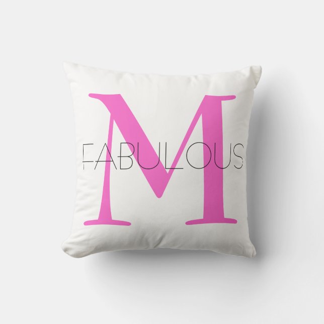 Bright Pink Monogram  black Modern Script Cushion (Front)