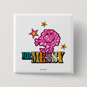Bright Pink Mr. Messy Sparkling Stars 15 Cm Square Badge