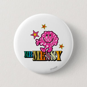 Bright Pink Mr. Messy Sparkling Stars 6 Cm Round Badge