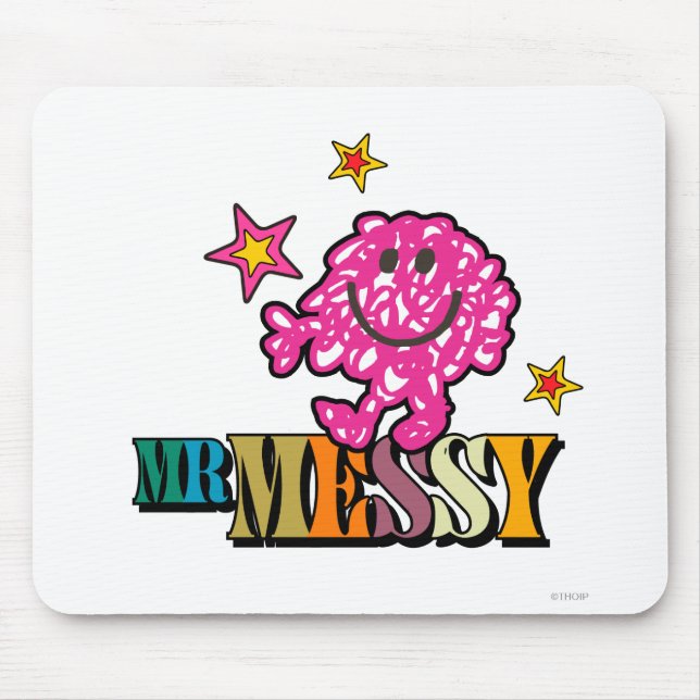 Bright Pink Mr. Messy | Sparkling Stars Mouse Pad (Front)