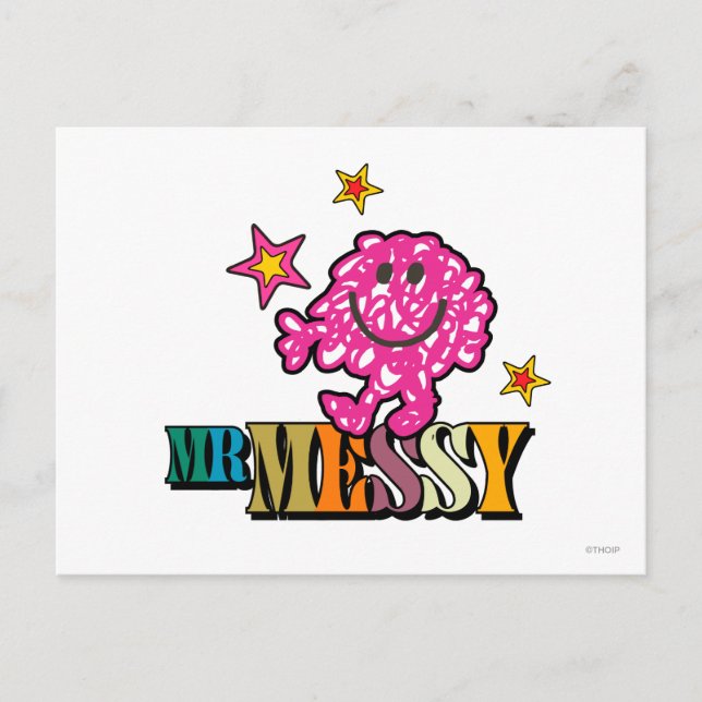 Bright Pink Mr. Messy | Sparkling Stars Postcard (Front)