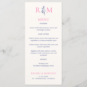 Bright Pink Navy Simple Monogram Wedding Menu