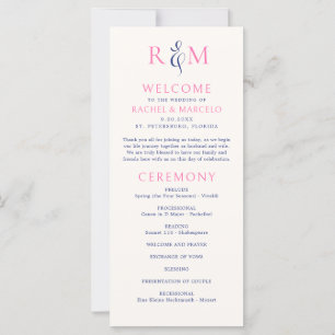 Bright Pink Navy Simple Monogram Wedding Program