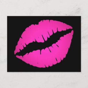 Bright Pink Ombre Lipstick Kiss Black Postcard