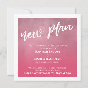 Bright Pink Ombre Postponed Wedding New Plan Card