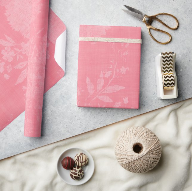 Bright Pink on Pink Floral Pattern Wrapping Paper (Crafts)