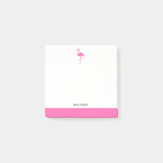 Bright Pink on White Flamingo & Border w/ Name Post-it Notes (Front)