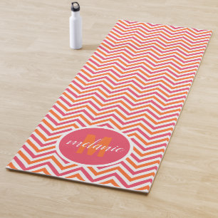 Bright Pink Orange Chevron Monogram Yoga Mat