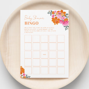 Bright Pink Orange Floral Baby Shower Bingo Game Invitation