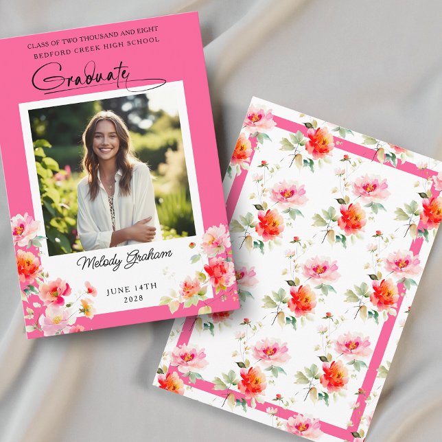 Bright Pink Orange Floral Graduation Announcement (Creator Uploaded)