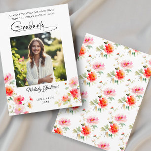 Bright Pink Orange Floral Graduation Announcement