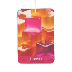 Bright Pink Orange Jelly Cubes Personalised Car Air Freshener