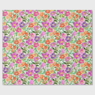 Bright Pink Orange Purple Watercolor Garden Floral Wrapping Paper