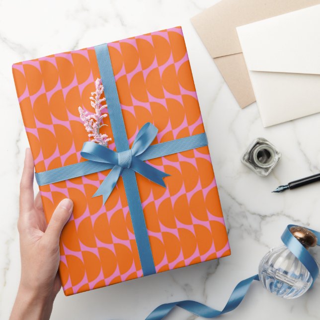 Bright Pink Orange Trendy Modern Geometric Pattern Wrapping Paper (Gifting)