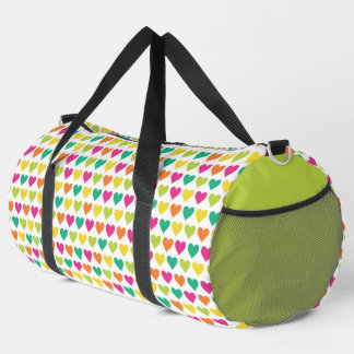 BRIGHT PINK ORANGE YELLOW GREEN HEARTS DUFFLE BAG
