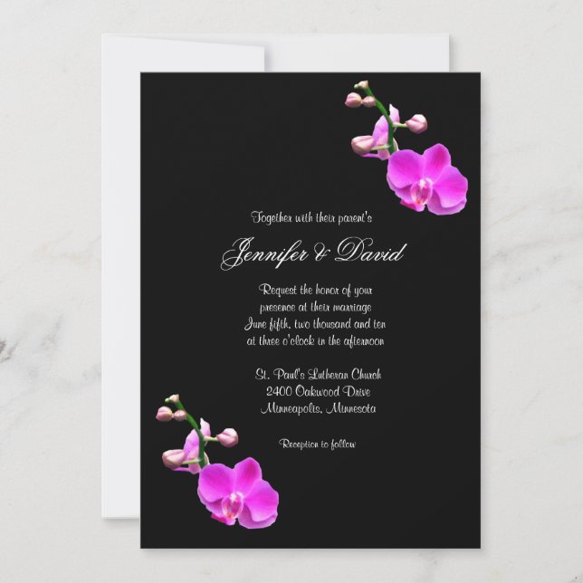 Bright Pink Orchid Wedding Invitation (Front)
