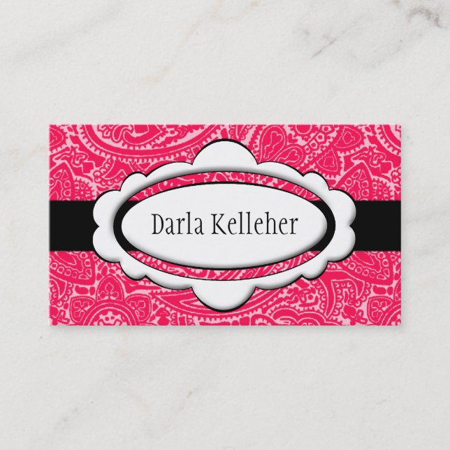 Bright Pink Paisley Business Cards (Front)