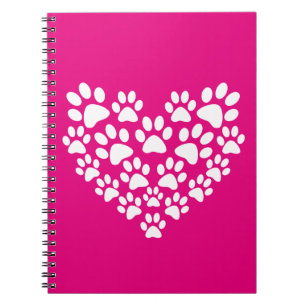 Bright Pink Paw Print Heart Notebook