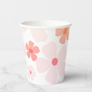 Bright Pink Peach Flower Power Party Paper Cups