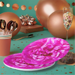 Bright Pink Peony Plates, 9" round paper Plate