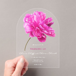 Bright Pink Peony Wedding Acrylic Invitations