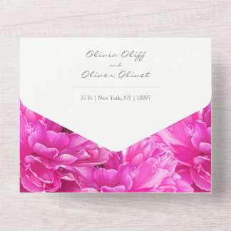 Bright Pink Peony Wedding All In One Invitation