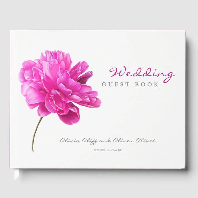 Bright Pink Peony Wedding  Guest Book (Front)