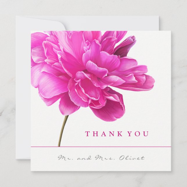 Bright Pink Peony Wedding Thank You Card (Front)
