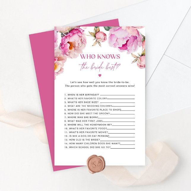 Bright pink peony Who knows the bride best game (Creator Uploaded)