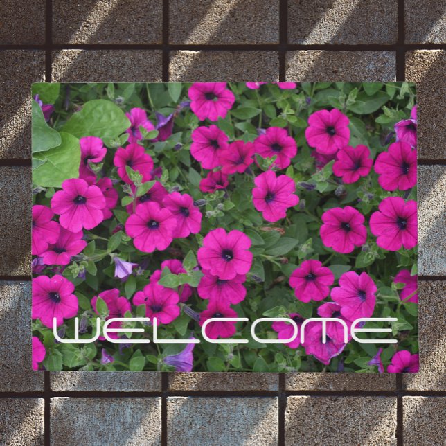 Bright Pink Petunias Floral Welcome Doormat (In Situ)