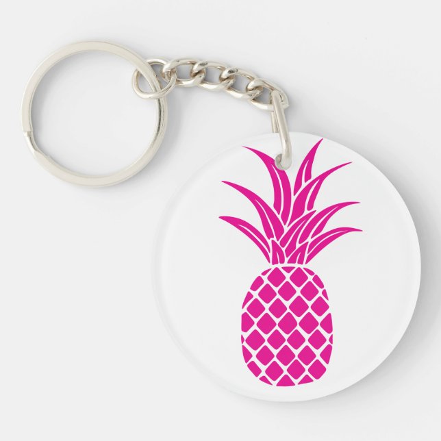 Bright Pink Pineapple Acrylic Keychain (Front)