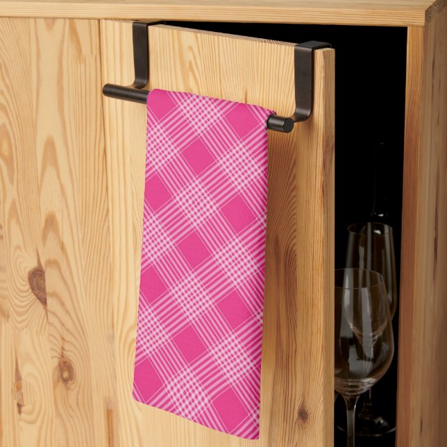 Bright Pink Plaid Pattern Tea Towel (Thirds Fold)