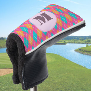 Bright Pink preppy argyle custom monogram ladies Golf Head Cover