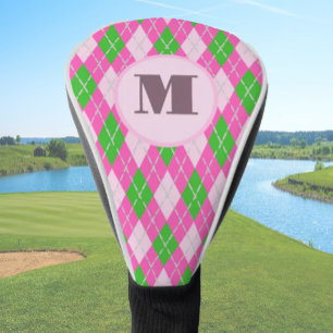 Bright Pink preppy argyle custom monogram womens Golf Head Cover