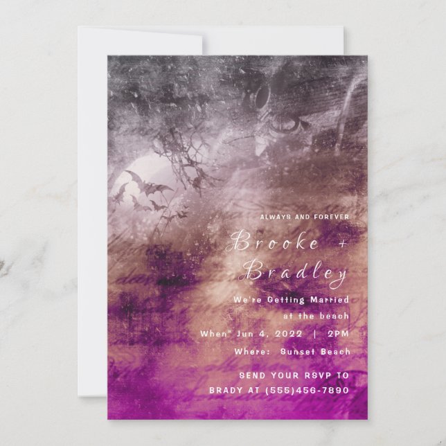 Bright Pink‑Purple & Gold Forest Wedding Invitation (Front)