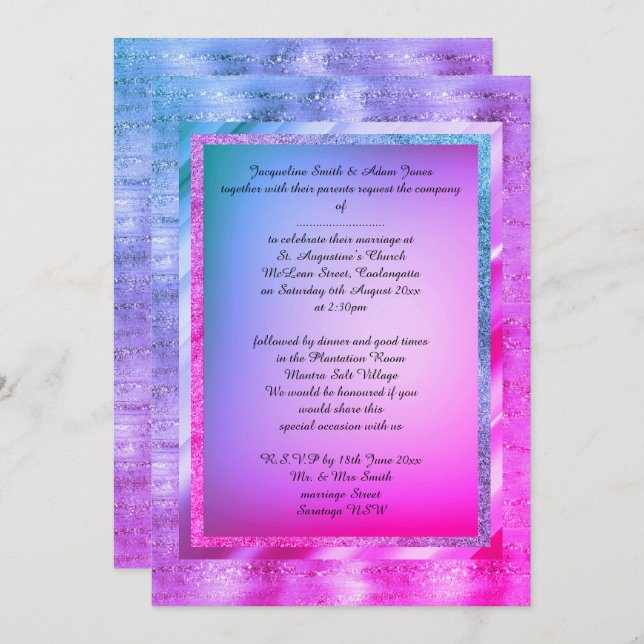 Bright Pink Purple Multi Patterned Elegant Wedding Invitation (Front/Back)