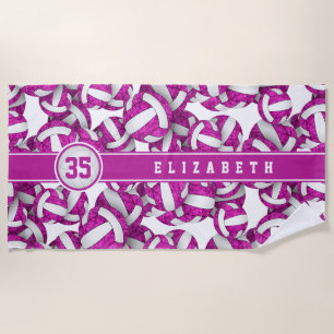 Bright pink purple volleyballs pattern her name  beach towel