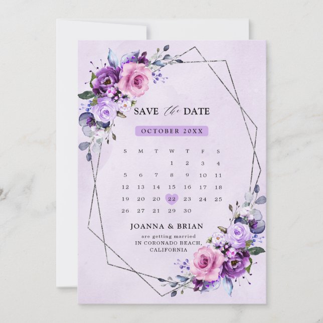 Bright Pink Purple Watercolor Flowers Save The Date (Front)