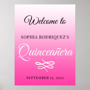 Bright Pink Quinceañera 15th Birthday Welcome Poster