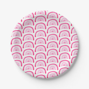  Bright Pink Rainbow Pattern Paper Plate
