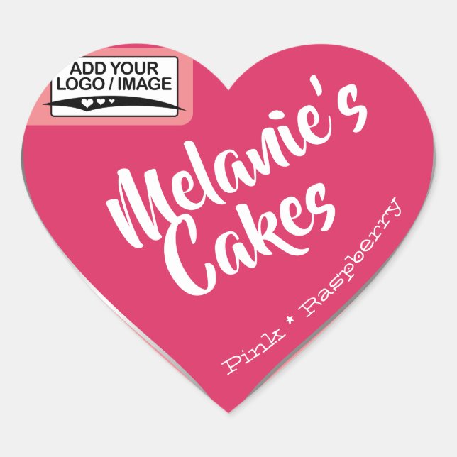 Bright Pink Raspberry Cake Packaging Logo Template Heart Sticker (Front)