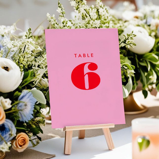 Bright Pink Red Bold Typography Table Number Card (Bright Pink Red Bold Typography Wedding Table Number Card)