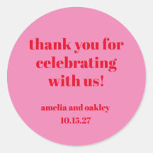 Bright Pink Red Retro Custom Wedding Thank You 