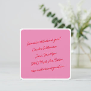Bright Pink Red Script Minimalist Graduation Party Invitation