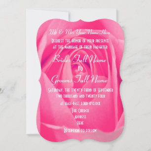 Bright pink rose flower floral wedding invitation