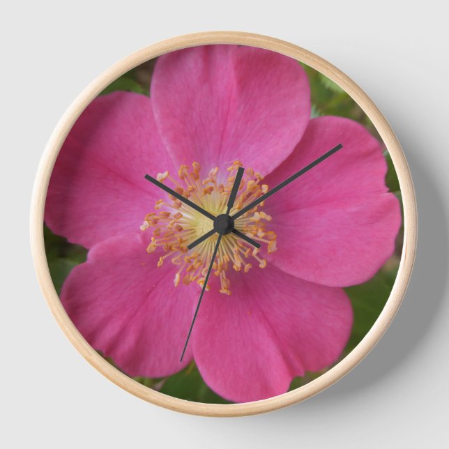 Bright Pink Rose Flower Photo Wall Clock (Front)